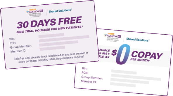 30 days free trial voucher for new patients card and $0 copay per month card.