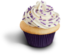 Picture of cupcake with purple sprinkles.
